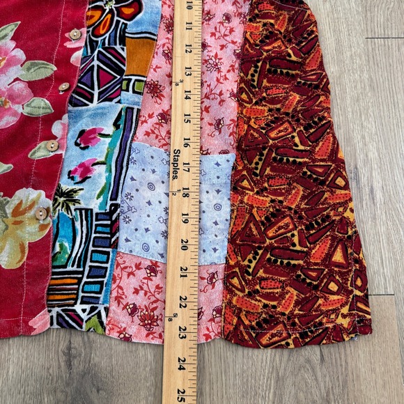 Vintage Sacred Threads Patchwork Boho‎ Hippie Short Sleeve Collared Shirt Large - Picture 6 of 9